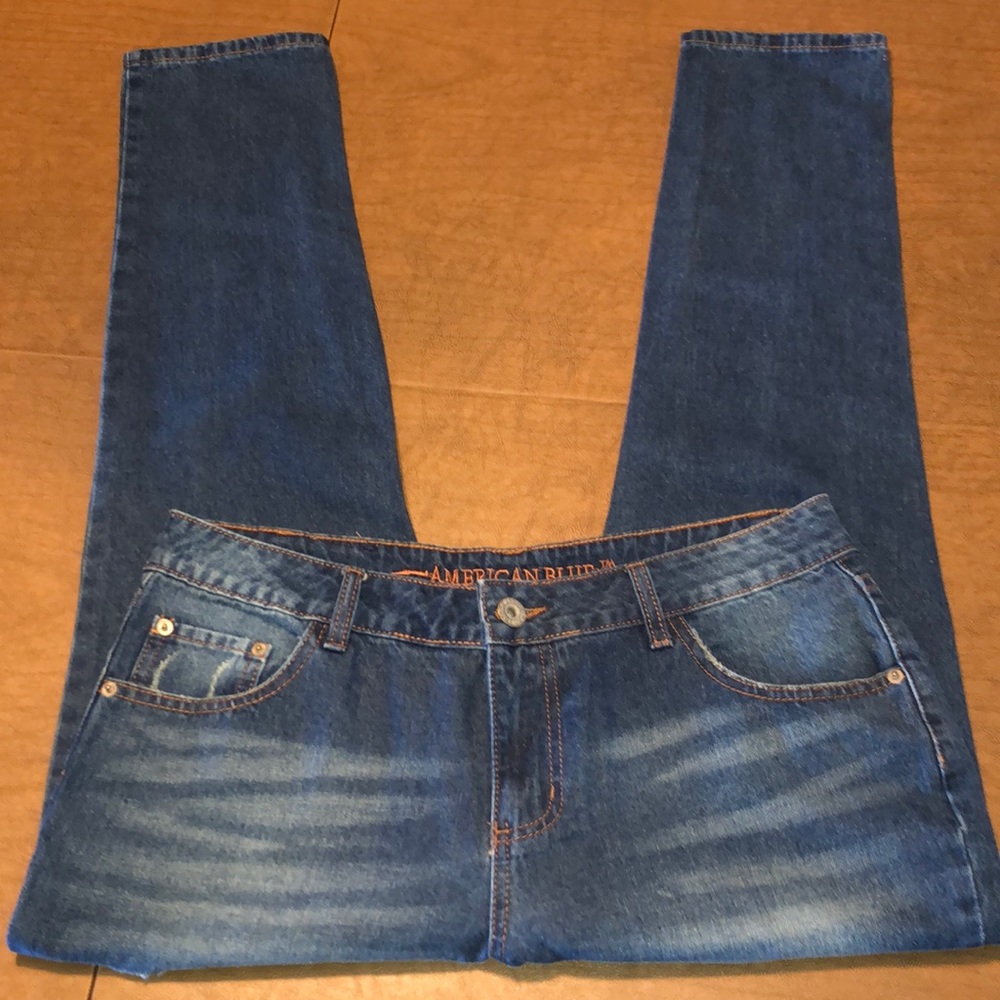 AMERICAN BLUE Factory Distressed Denim Blue Jeans